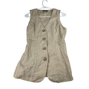 Clothes Circuit Vintage Linen Rayon Blend Vest Beige Longline Button Front Small
